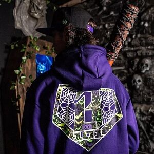 Men's Purple Graphic Hoodie with Neon Accents